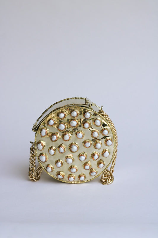 Brass & Pearl Circular Handbag