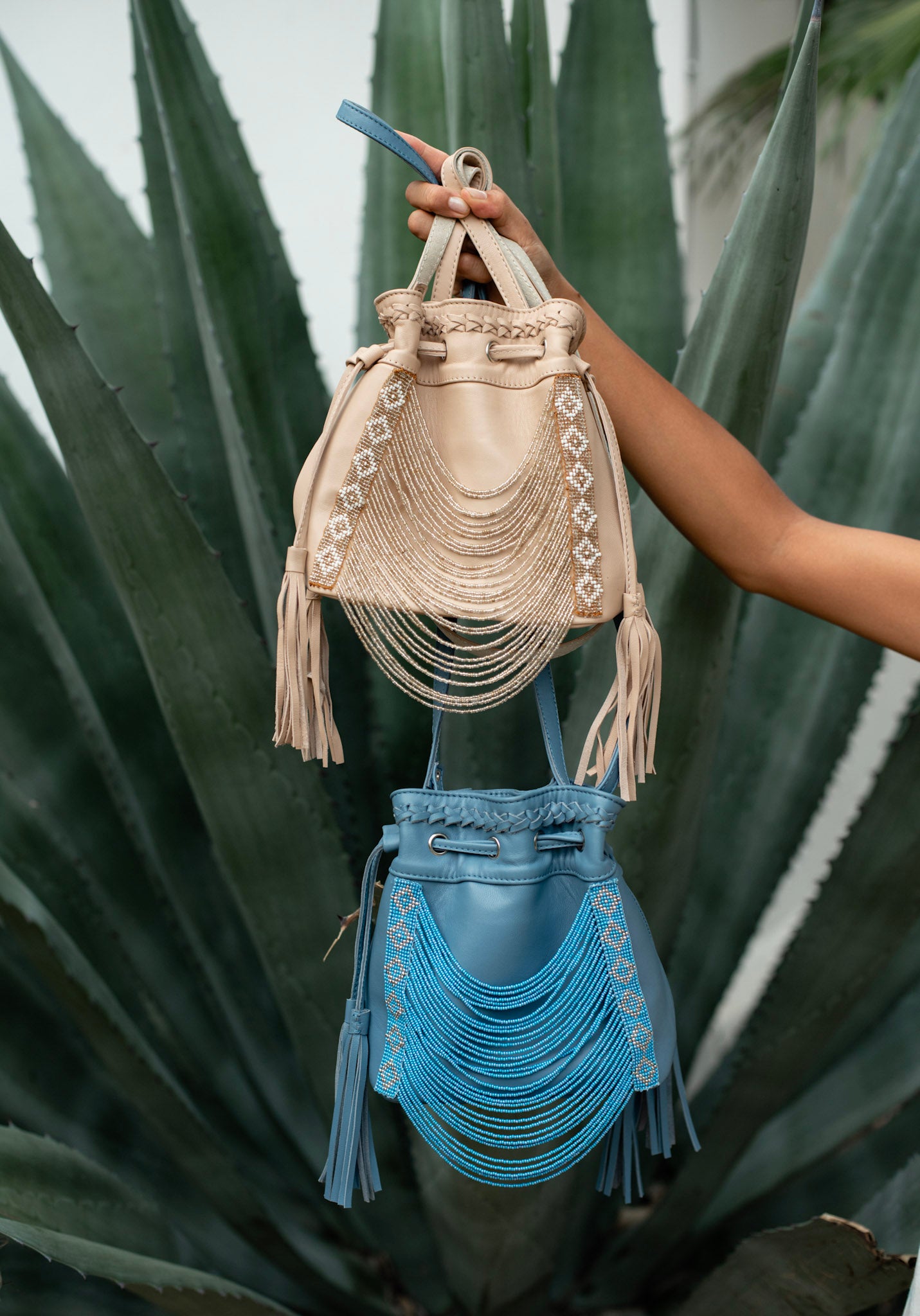 Beaded Bucket Bag - Sand Gold