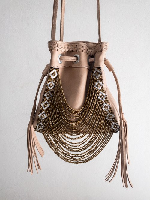 Beaded Bucket Bag - Sand Gold