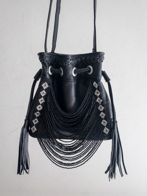 Beaded Bucket Bag- Black