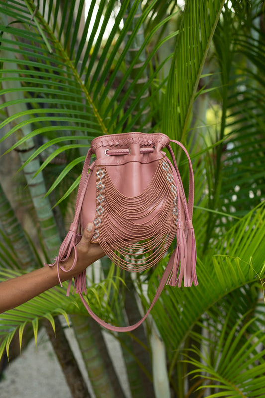 Beaded Bucket Bag - Dusty Pink